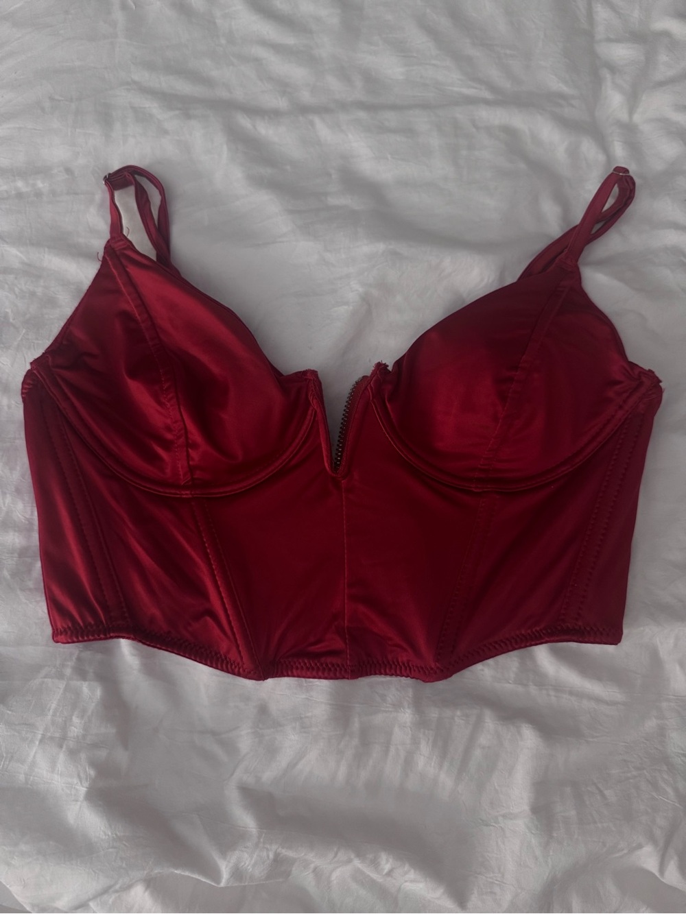 Red Satin Longline Bustier Crop Top